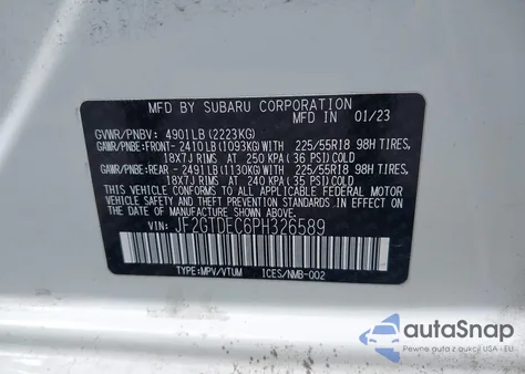 2023 Subaru Crosstrek Premium из США, поврежденный, VIN JF2GTDEC6PH326589